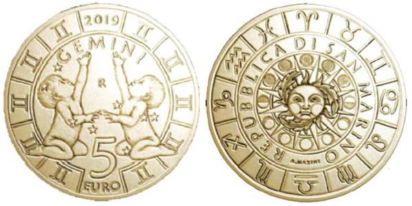 Grote foto san marino 5 euro 2019 zodiac tweelingen verzamelen munten overige