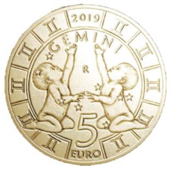 Grote foto san marino 5 euro 2019 zodiac tweelingen verzamelen munten overige