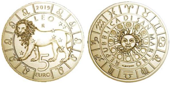 Grote foto san marino 5 euro 2019 zodiac leeuw verzamelen munten overige