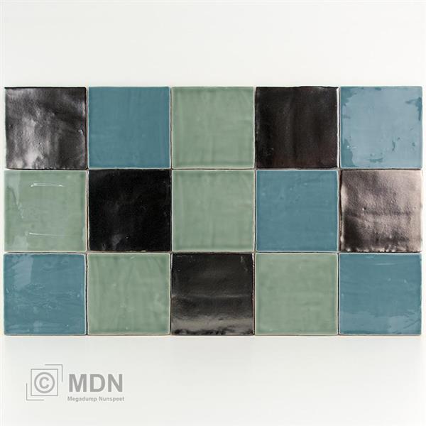 Grote foto platinum metallic groen en blauw mix handvorm tegels 13x13 doe het zelf en verbouw tegels