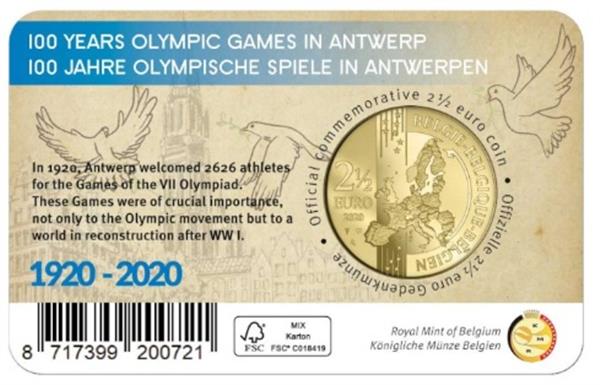 Grote foto belgi 2 5 euro 2020 olympische spelen antwerpen gekleurd verzamelen munten overige