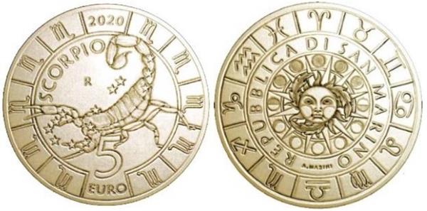 Grote foto san marino 5 euro 2020 zodiac schorpioen verzamelen munten overige
