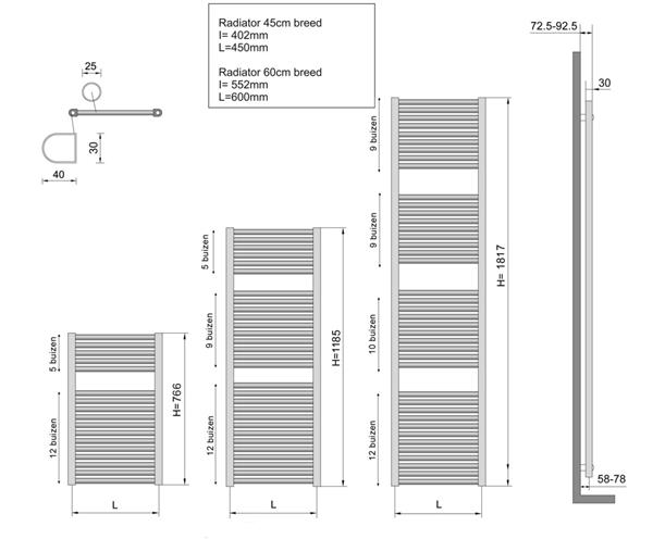 Grote foto elara sierradiator mat zwart 1185x450 m o aansl. doe het zelf en verbouw sanitair