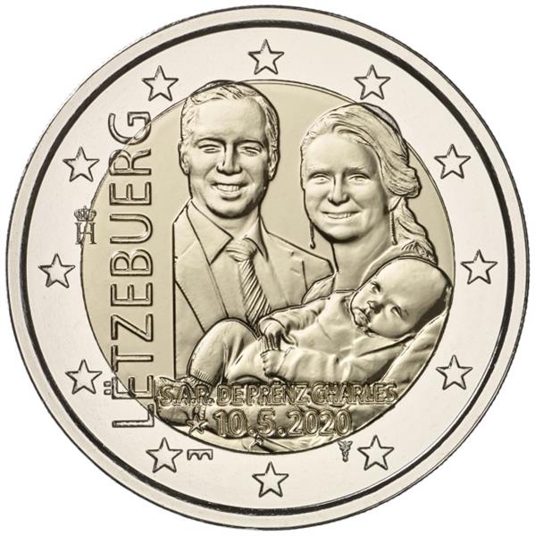 Grote foto luxemburg 2 euro 2020 prins charles met muntteken in munthouder verzamelen munten overige