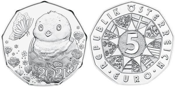 Grote foto oostenrijk 5 euro 2021 paaskuiken zilver bu verzamelen munten overige