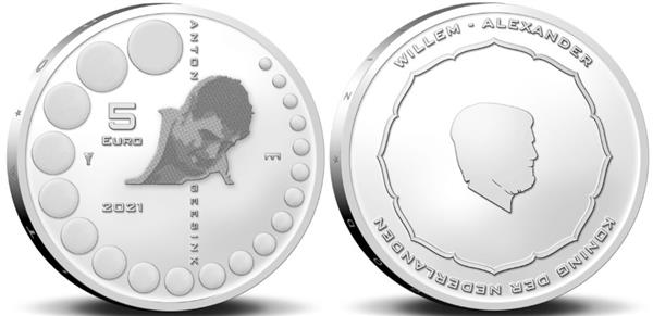 Grote foto nederland 5 euro 2021 anton geesink eerste dag uitgifte verzamelen munten overige