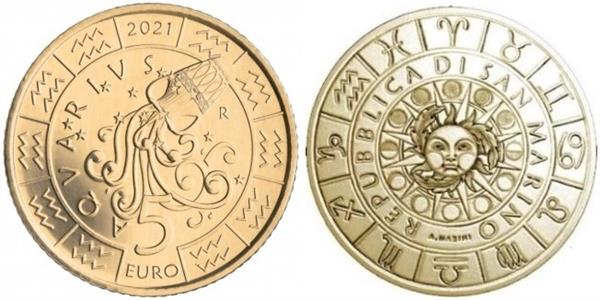 Grote foto san marino 5 euro 2021 zodiac waterman verzamelen munten overige