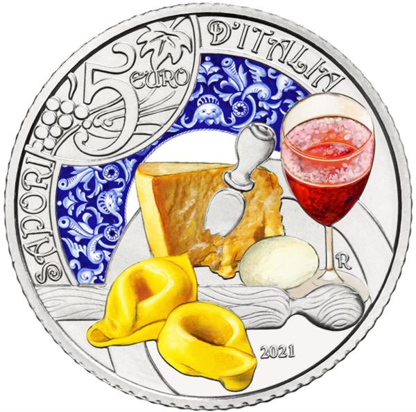 Grote foto itali 5 euro 2021 tortellini en lambrusco verzamelen munten overige