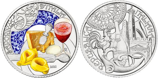 Grote foto itali 5 euro 2021 tortellini en lambrusco verzamelen munten overige