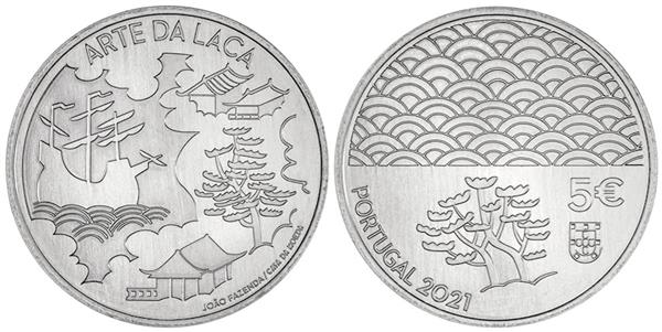 Grote foto portugal 5 euro 2021 japans lakwerk verzamelen munten overige