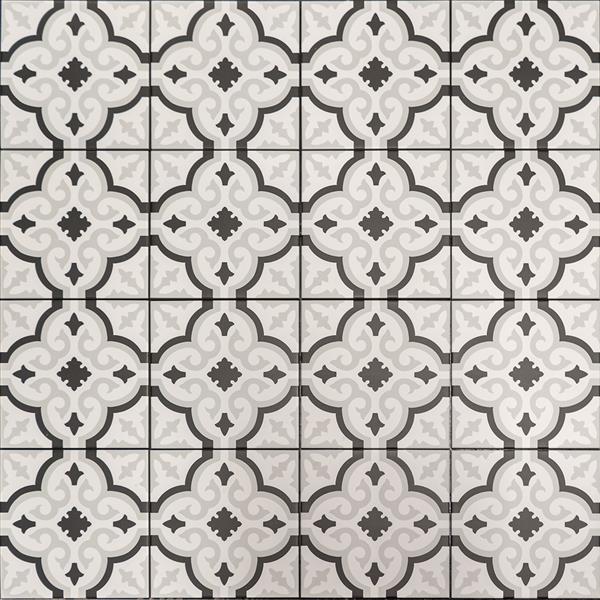 Grote foto keramische portugese vloertegels 20x20 wit met zwart en grijs bloemetjes motief 0 52m doe het zelf en verbouw tegels