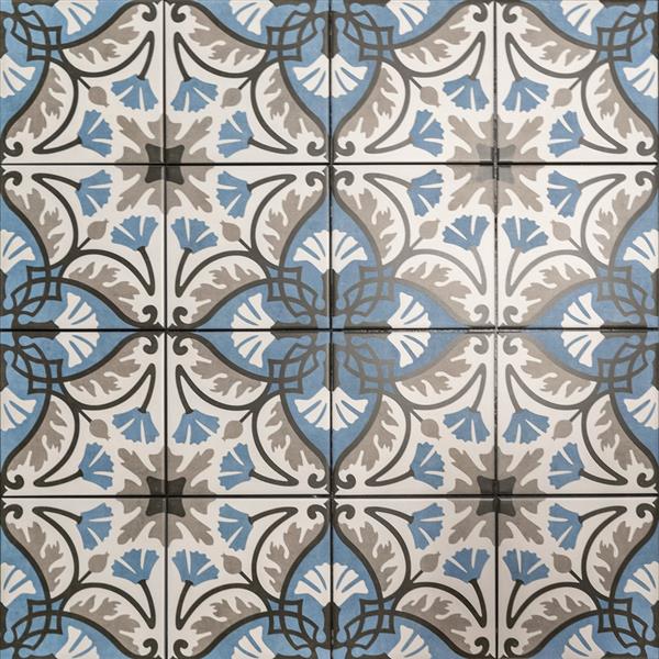 Grote foto keramische portugese vloertegels 20x20 bloem motief blauw grijs zwart en wit doe het zelf en verbouw tegels
