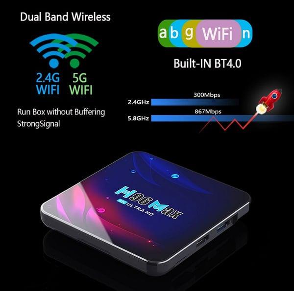 Grote foto mediaspeler android 12 4gb 32gb 5g smart tv iptv box 5g 4k h96 audio tv en foto algemeen