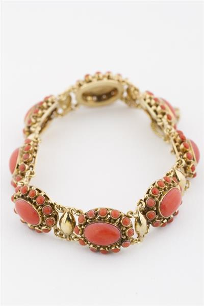 Grote foto gouden entourage schakel armband met bloedkoraal sieraden tassen en uiterlijk armbanden voor haar