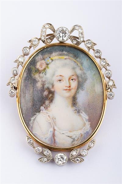 Grote foto antiek geschilderd portret broche met briljanten sieraden tassen en uiterlijk medaillons en broches