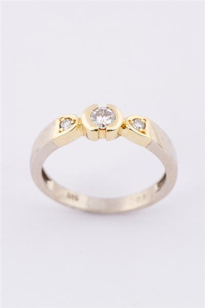 Grote foto wit geel gouden rij ring met 3 briljanten sieraden tassen en uiterlijk ringen voor haar
