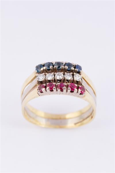 Grote foto gouden rij ring met saffieren robijnen en briljanten sieraden tassen en uiterlijk ringen voor haar
