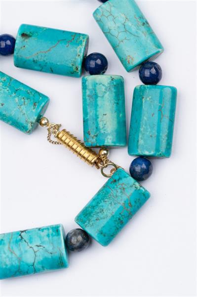 Grote foto turkoois collier met lapis lazuli met gouden slot sieraden tassen en uiterlijk kettingen