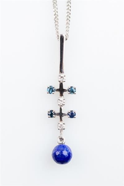 Grote foto wit gouden hanger met saffier briljant en lapis lazuli sieraden tassen en uiterlijk kettingen