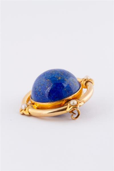 Grote foto gouden broche met een lapis lazuli en parels sieraden tassen en uiterlijk medaillons en broches