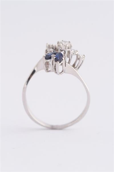 Grote foto wit gouden fantasie ring met 2 markies geslepen saffieren en briljanten sieraden tassen en uiterlijk ringen voor haar