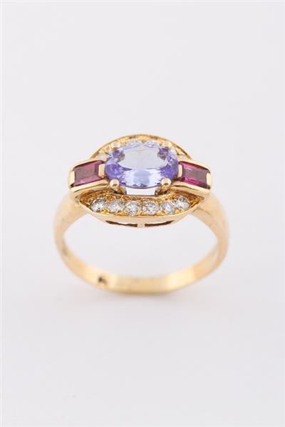 Grote foto gouden entourage ring met een tanzaniet robijnen en briljanten sieraden tassen en uiterlijk ringen voor haar