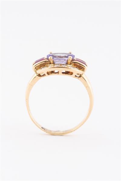 Grote foto gouden entourage ring met een tanzaniet robijnen en briljanten sieraden tassen en uiterlijk ringen voor haar