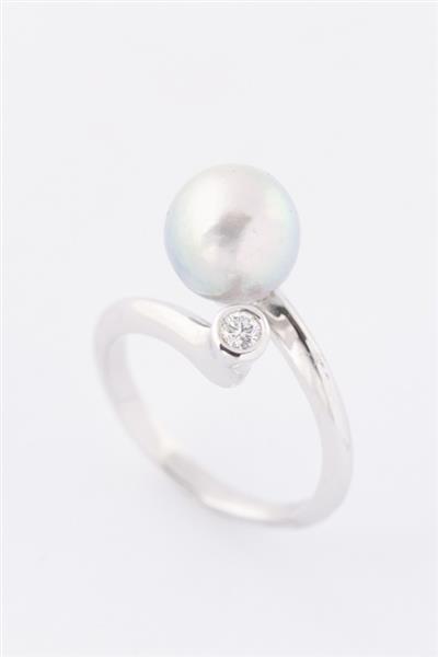Grote foto wit gouden slag ring met een grijze cultiv parel en een briljant sieraden tassen en uiterlijk ringen voor haar
