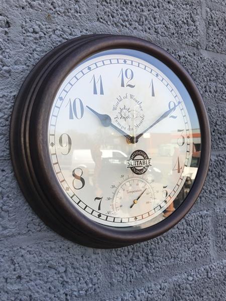 Grote foto stationsklok outdoor klok met thermometer metalen look. huis en inrichting woningdecoratie
