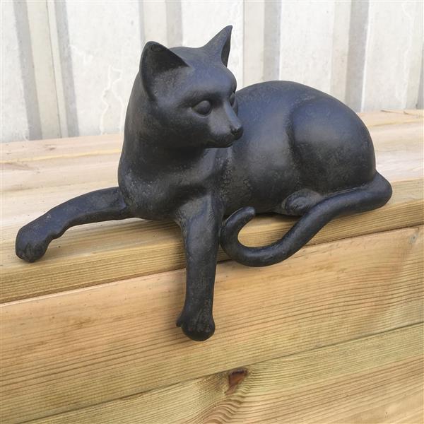 Grote foto katten sculptuur polystein liggend. tuin en terras tuindecoratie