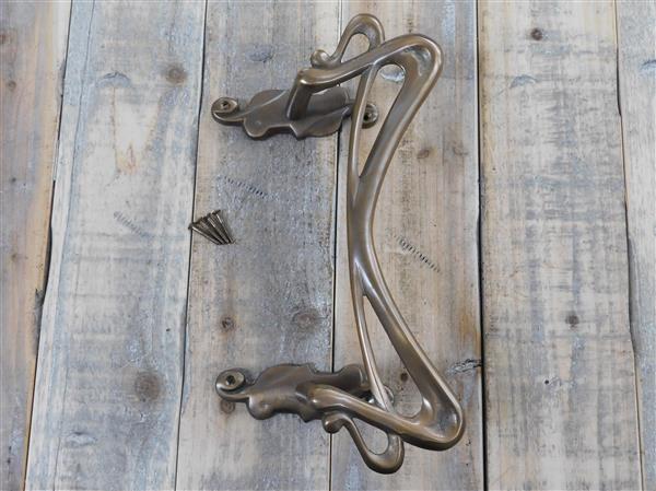 Grote foto patina trekhendel art nouveau handgreep voor de voordeur messing levering doe het zelf en verbouw materialen en producten