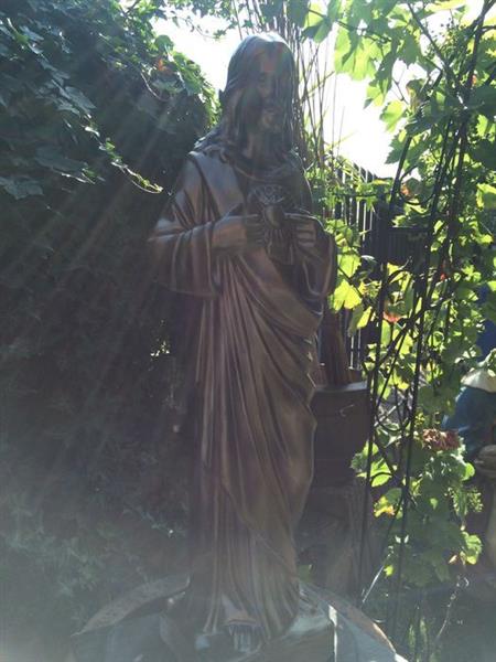 Grote foto jezus heilig hart beeld volle steen kleur brons prachtige verschijning tuin en terras tuindecoratie
