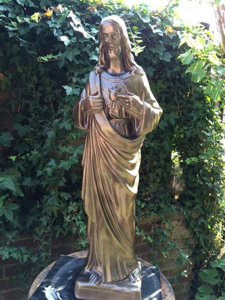 Grote foto jezus heilig hart beeld volle steen kleur brons prachtige verschijning tuin en terras tuindecoratie