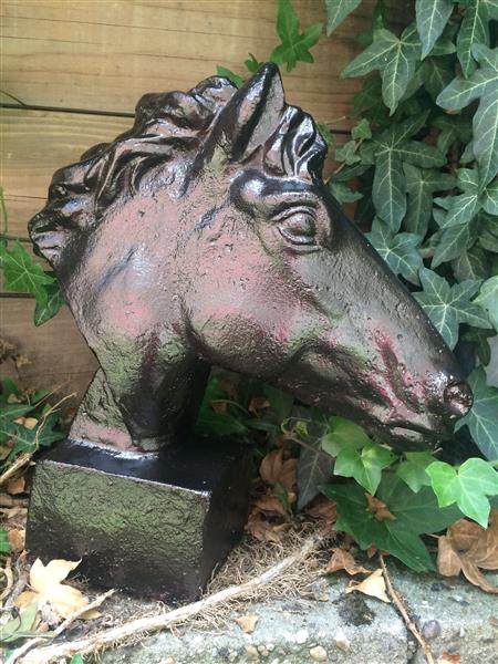 Grote foto 1 paard gietijzer hoofd in roest optica zwart tuin en terras tuindecoratie