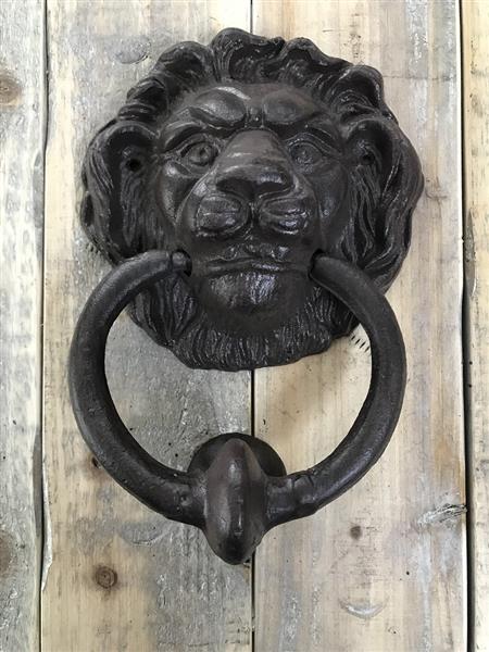 Grote foto deurklopper leeuwenkop met stopper gietijzer bruin. doe het zelf en verbouw materialen en producten