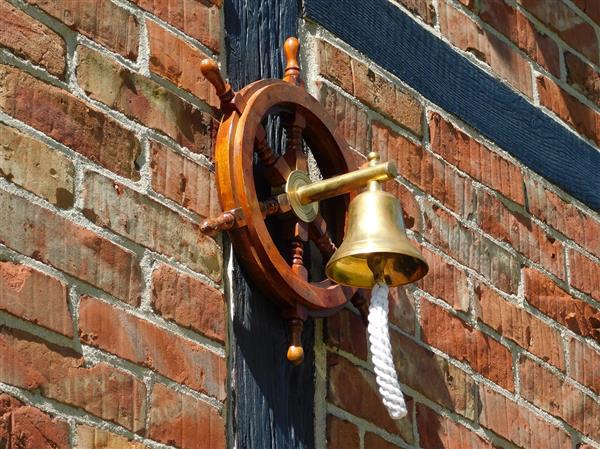 Grote foto stuurwiel met bel hardhout wandbel messing huis en inrichting woningdecoratie