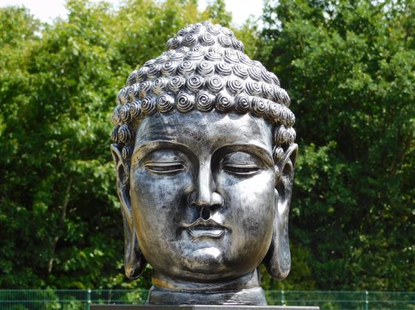Grote foto indonesische boeddha hoofd polystein grijs zilver tuin en terras tuindecoratie