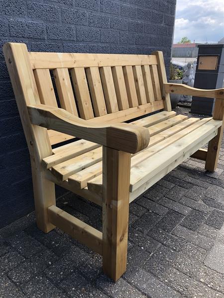 Grote foto houten parkbank ge mpregneerde bank 140 robuust tuin en terras tuinmeubelen