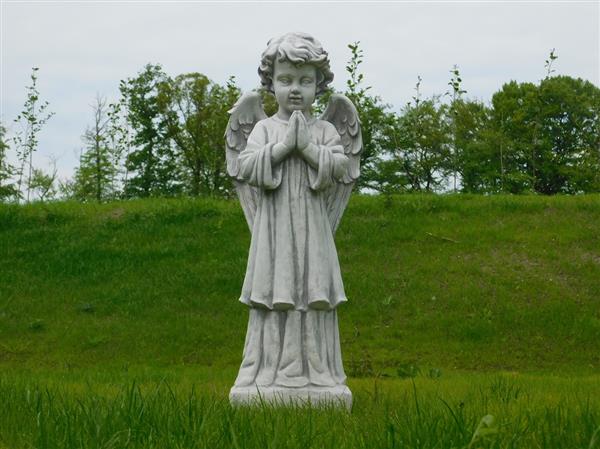 Grote foto beeld staande engel vol steen wit met grijs tuin en terras tuindecoratie