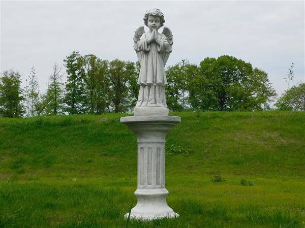 Grote foto beeld staande engel vol steen wit met grijs tuin en terras tuindecoratie