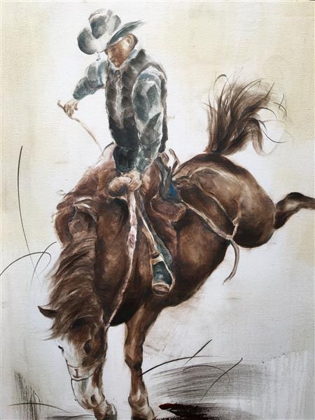 Grote foto fors en fraai olieverfdoek op canvas de rodeo horse rider huis en inrichting woningdecoratie