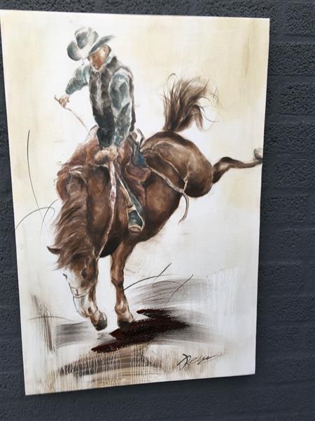 Grote foto fors en fraai olieverfdoek op canvas de rodeo horse rider huis en inrichting woningdecoratie