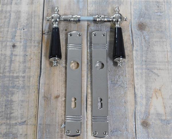 Grote foto retro style deurbeslag set nikkel deurknoppen met porseleinen handvaten zwart doe het zelf en verbouw materialen en producten