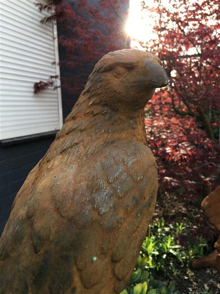 Grote foto een prachtige zittende adelaar vol steen oxid. tuin en terras tuindecoratie