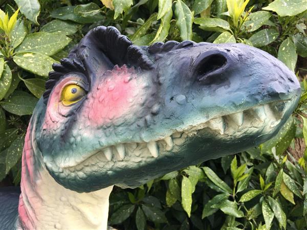 Grote foto dinosaurus prachtige forse sculptuur van een tyrannosaurus tuin en terras tuindecoratie