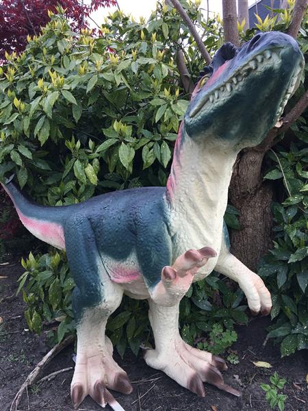 Grote foto dinosaurus prachtige forse sculptuur van een tyrannosaurus tuin en terras tuindecoratie