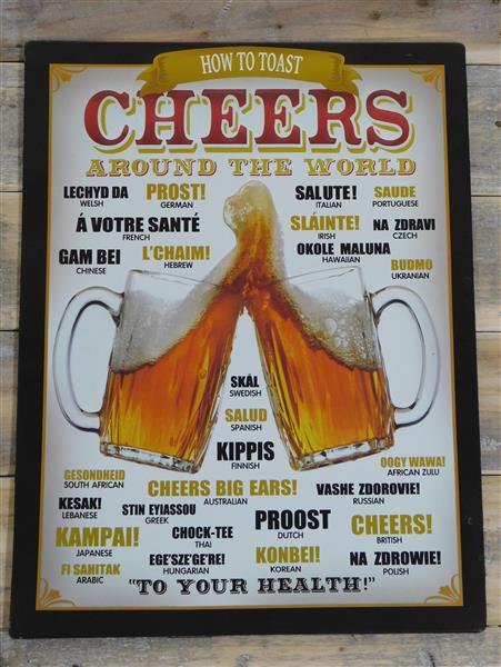 Grote foto wandbord bier proost in vele talen metaal huis en inrichting woningdecoratie