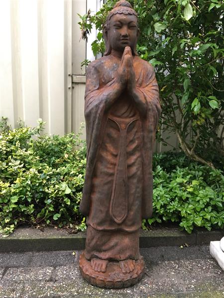 Grote foto groetende boeddha xxl beeld vol steen.oxide. tuin en terras tuindecoratie