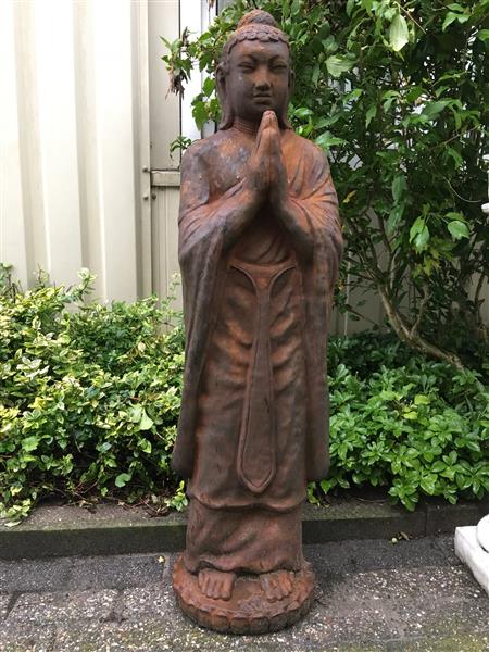 Grote foto groetende boeddha xxl beeld vol steen.oxide. tuin en terras tuindecoratie