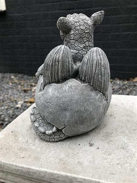 Grote foto stenen figuur dinosaurus baby in het ei draak figuur dierfiguur kleine draak in het ei tuin en terras tuindecoratie